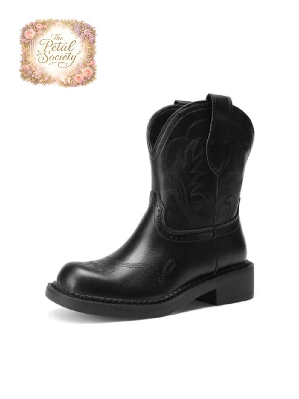 Faux Leather Mid-Calf Western Cowboy Boots with Cushioned Insole
